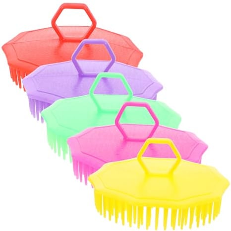 Haarmassagebürste 5 Stück Kunststoff Kopfhautmassagekamm für Shampoo | Sanftes Peeling, Bessere Reinigung, Leichteres Entwirren, für Bad und Salon, auch Bartpflege Zufällige Farbe