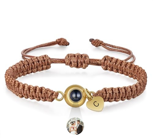jewelora Personalisiertes Armband mit Foto im Stein für Damen Herren,Projektions-Fotoarmband mit Gravur für Partners Personalisierte Geschenke