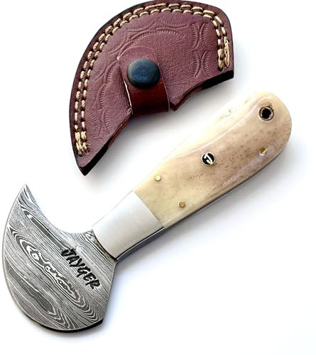 Handmade Damascus Steel Round Head Leather Cutting Knife | Bone Handle - Premium Craftsmanship for Precision Cuts | Durability (QD-20)