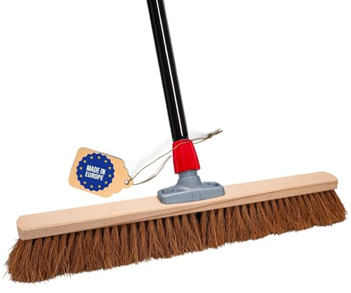 Novaliv Kokosbesen 60 cm mit Stiel Kokosborsten Besen Naturborsten mit stiel Ideal als Werkstattbesen Hallenbesen Industriebesen Hausbesen Kehrbesen Malerbesen Haarbesen Terassenbesen Besen weich