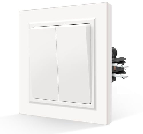 CNBINGO Interruptor de luz Rocker con garras – Moderno interruptor de pared empotrado – Interruptor basculante doble con placa mate respetuosa con la piel – 2 vías de 1 vía, color blanco