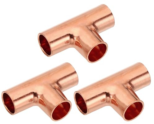 PATIKIL 10mm ID 1mm dicke T-Stück Kupferfittings Kupfer Lötfitting Kupferarmatur, 3 Stück 99,9% reines Kupferrohrfitting mit kurzem Radius und Schweißlötverbindung