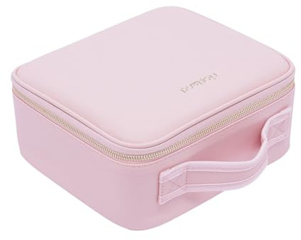 Leder Make-up Tasche mit LED Spiegel, Organizer Etui mit verstellbar Licht Bag Kosmetikkoffer für Kosmetika Makeup Organizer Lagerung in Fächern (Rosa)