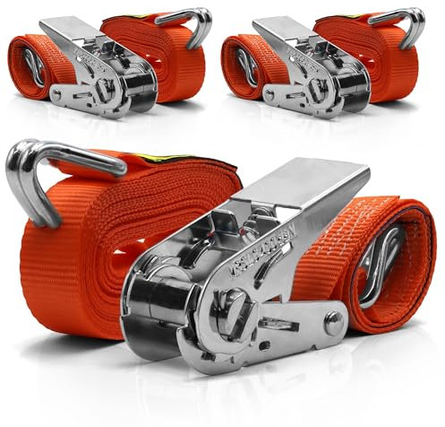 (3er Pack) Fatbox Spanngurt mit Ratsche 6m x 25mm - Orange, Blau, Schwarz, TÜV/GS Zertifiziert, DIN EN 12195-2, Ideal zur Ladungssicherung - zweiteilig mit Haken (Orange, 25mm x 6m)