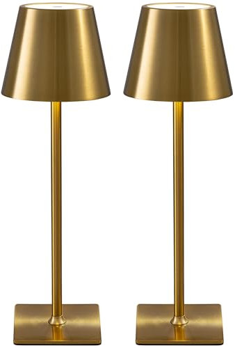 VISDANFO 2 Pezzi Lampada da Tavolo LED Senza Fili, Ricaricabile 5000mAh, Dimmerabile, 2700-6000K, Lampada da Comodino Batteria per Camera da letto, Sala da pranzo, Esterno, Impermeabile(Oro)