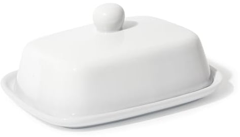 Theo&Cleo Beurrier – Cloche à beurre en céramique de qualité supérieure – Bol à beurre pour tous les beurres courants (250 g) – Beurrier en porcelaine (blanc)