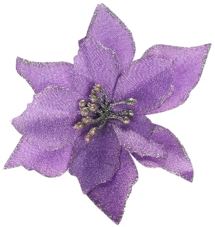 12 Stück 13cm Kunstblumen Weihnachten,Blumen für Weihnachtsbaum,Weihnachtsblumen Deko,Weihnachtsstern Künstlich,Groß Glitzer Weihnachtsdeko Blumen,Weihnachtsaccessoires,für Kranz Dekoratio,Lila