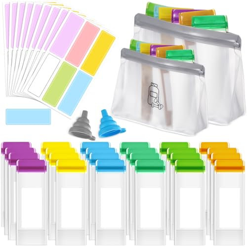 Dunzoom Protein Powder Containers with Funnels 24 Pcs Reusable Single Dose Kit Portable Powder Travel Containers Zip up Bags for Workout, Fitness, Travel, Business Trip