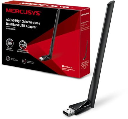 TP-Link MERCUSYS MU6H Adattatore AC650 WiFi USB ad Alto Guadagno, Chiavetta WiFi, Dual-Band, 200 Mbps su 2.4GHz con Tecnologia 256-QAM, 433Mbps su 5GHz, Compatibile con Windows 11/10/8.1/8/7/XP