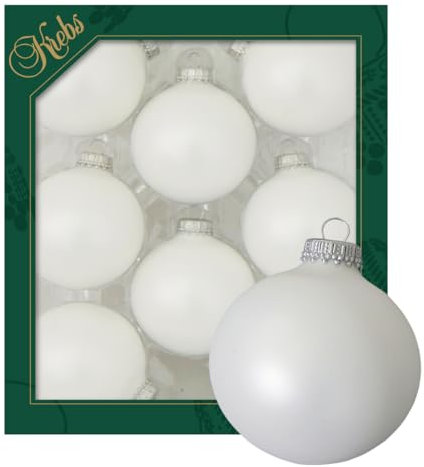 Krebs Glas Lauscha - Decoración de Navidad/Adornos para árbol de Navidad de cristal - Bolas monocromáticas de terciopelo blanco - Cantidad: 8 unidades - Color: blanco satinado - Tamaño: 7 cm aprox