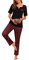 Bresdk Schlafanzug Damen Lang Kurzarm Winter Pyjama Set mit Lange Pyjamahose Schwarz Rot M