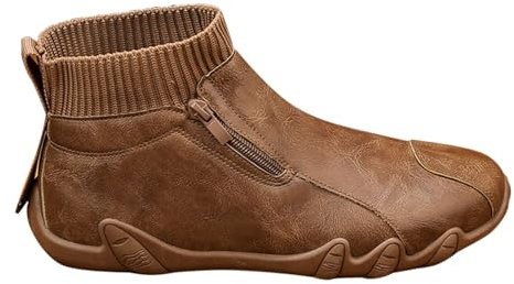 Scarpe da passeggio alte da uomo con cerniera laterale in ecopelle antiscivolo, suola piatta resistente ampia vestibilità scarpe da trekking, fodera in rete scarpe da esterno leggere comode, scarpe