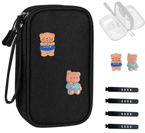 KASESSS Cable Organiser, Tech Pouch with 4 Wire Ties, Travel Organiser Cable Bag, Electronics Travel Organizer, Waterproof Travel Cable Organiser, Cable Bag for Chargers, Cables, USB Drive, Power Bank