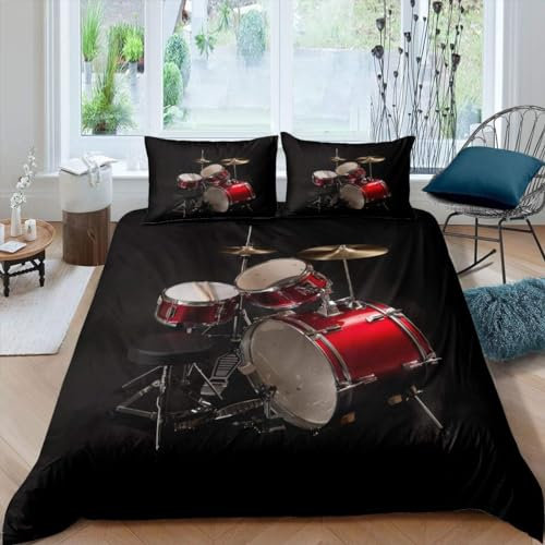 Bedding Bettwäsche 135X200 cm Set Mikrofaser Bettbezug 3D Rockmusik-Thema Erwachsener Jungen Bettwaesche + 2 Kissenbezug Mit 2 Reißverschluss Eckbinder Halten - Bequem Und Pflegeleicht -262481225041