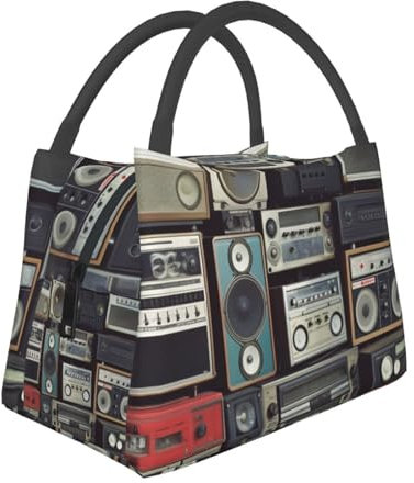 KHiry Isolierte Lunchtasche für Damen und Herren, Lunchbox, Vintage, Wandmontage, Radio, Boombox, Lunchbox, tragbare Lunchtasche für Picknicks, Reisen