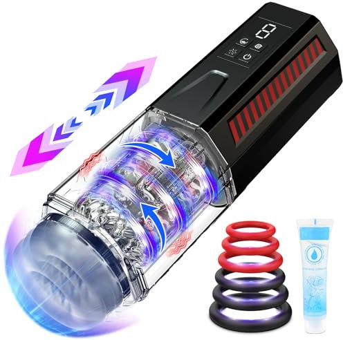 Masturbador Masculino Juguetes Sexuales para Hombre - Masturbador Hombre Automatico LED Juguetes Eroticos con 7 Vibración y Empuje y Rotativa, 3D Vagina Masturbádores Masculino Real con 6 Anillo Pene