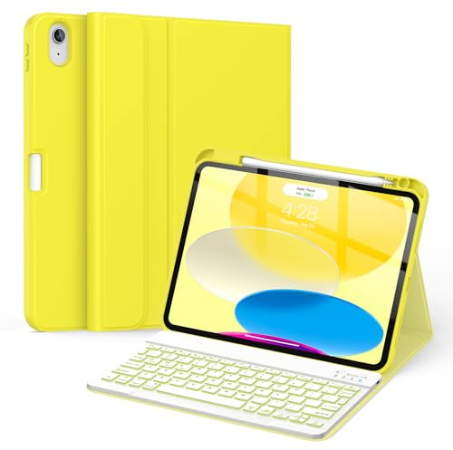 Supveco Keyboard Case for iPad (A16) 11th/10th Generation 11&10.9 Inch | 7 Colors Backlit Wireless Detachable Folio Keyboard Cover with Pencil Holder for iPad 11th/10th Gen 2025/2022-Yellow