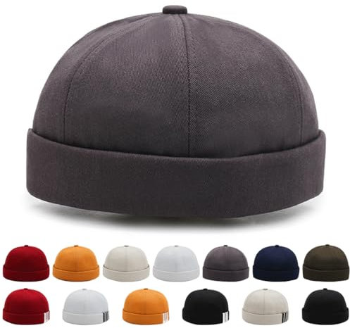 YKDLLF Sommer Docker Cap Cotton Herren Verstellbar Seemannsmütze Cap Ohne Schirm Retro Brimless Hat Rolled Cuff Fischermütze Kurz Docker Hat Schirm Schnelltrocknend
