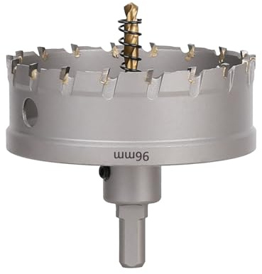Vearter Scie cloche TCT de 96 mm en carbure de tungstène avec foret de centrage, foret en carbure pour métal, acier inoxydable, acier doux, aluminium, cuivre, fer, plastique, fibre de verre