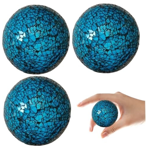 Heidouse Decorative Balls 3Pcs 2.4 Inch Blue Color Mosaic Glass Balls Unique & Creative Decorative Orbs for Centerpiece Bowls, Vases & More