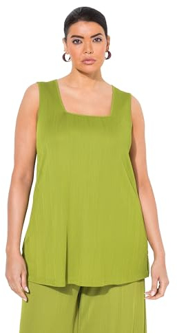 Ulla Popken Damen große Größen Übergrößen Plus Size Top, Rippjersey, A-Linie, Caree-Ausschnitt, ärmellos grasgrün 50+ 838731420-50+