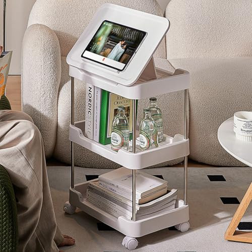 FALANZATH Mobiler Rollwagen mit 3 Ablagen aus Metall, Klappdeckel & 360° Rollen – Vielseitiger Organizer für Küche, Bad, Büro & Wohnzimmer, robust und schnell aufgebaut