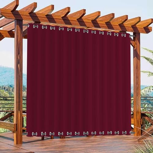 Outdoor Vorhänge für Terrasse, Wasserdicht Wetterfest Verdunkelungsvorhänge | Ösen Oben und Unten, Sonnenschutz Sichtschutzvorhang für Pavillon, 1 Stück, B274cm x H213cm, Rot