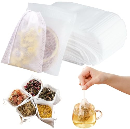 200 Stück Hochwertige Teebeutel für losen Tee mit Kordelzug, 7x9*8×10 CM Einweg Teefilter Papier für Tee, Gewürze, Vanille, Lavendel, Kaffee und DIY