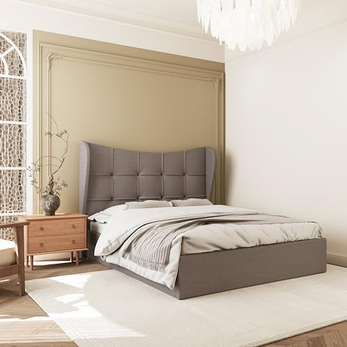 Seconique Verona 4'6 Double Ottoman Gas Lift Storage Bed in Brown Fabric