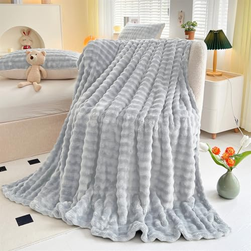 FASCINATDECO Kuscheldecke Milchsamt Flauschig Decke - 160x200cm Bubble Decke Sofadecke Couchdecke für Wohnzimmer Deko Tagesdecke Blanket, Weiche Wohndecke Flauschige Decke als Wohn- & Kuscheldecken
