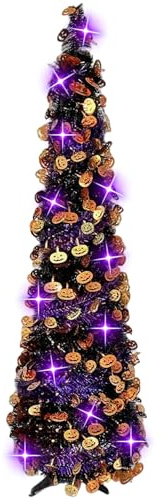 Muzrunq Albero di Halloween, spettrale Albero di Halloween Nero con luci, Artificiale, Pieghevole, per Feste, Porte, verande, Decorazioni per la casa.
