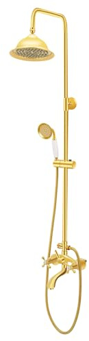 QUIOTUIR Systèmes de Douche Doré avec Douche Supérieure Rotative à 360° Douche à Main Robinet de Baignoire Angle de Hauteur Réglable Colonne de Douche pour Maisons, Hôtels, Écoles, Gymnases