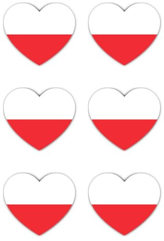 Aufkleber: 50 mm, 6 Stück - Herz-Sticker Flagge Polen Vinyl Set 6 Stück 50 mm wetterfest