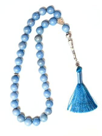 Gemaltic Healing Crystals 33 Beads 10MM Gemstone Tasbih – Natural Prayer Beads, Islamic Tasbeeh, Meditation & Healing Mala (Blue Angelite)