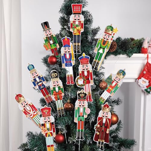 12 PCS Large Nutcracker Christmas Ornaments Christmas Tree Picks Decorations Nutcracker Figure Xmas Tree Topper Ornaments for Home Office Winter Holiday Xmas Party Supplies