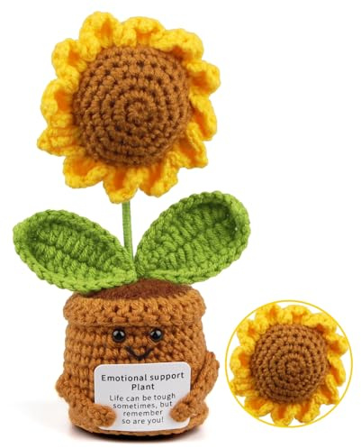 Dawumin Gestrickte Sonnenblume, Pocket Hug Positive Gehäkelte Blume, Gute Besserung Geschenke, Abschiedsgeschenk, Kleines Geschenk für Freund/Freundin/Schwester/Kollegen (Sonnenblume)