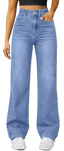 Wide Leg Jeans for Women UK Elasticated High Waist Flare Denim Trousers Baggy Stretch Straight Leg Jeans Loosefit Y2K Slim Fit Boyfriend Denim Pants Jeggers Streetwear with Pockets