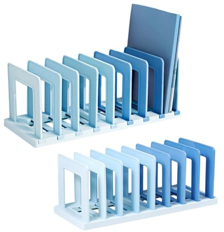 ZHYUAN Organizzatore da tavolo, Raccoglitore per archivio, Organizer da scrivania, Organizzatore da tavolo libri, Raccoglitore libri scuola, Porta libri da scrivania, con 8 scomparti, libreria (blu)