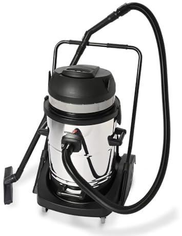 Steinbock Industriesauger nass/trocken | 3.300 Watt | 78 l Fassungsvermögen | mit 3 leistungsstarken Motoren | für Flüssigkeiten, Feinstaub und groben Schmutz | Kippfahrgestell | Edelstahltank