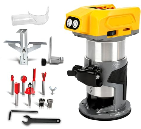 Toupie sans fil 800W pour batterie Dewalt 18V 20V, base en aluminium, toupie sans balais de 30000 tr/min - Outil avec 5 vitesses variables, défonceuse à main pour le travail du bois, rainurage