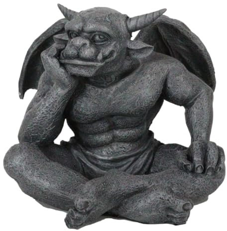 Ebros Horned Gargoyle The Dreamer Figurine Sitting Statue 6.5 Inch Long Le Penseur Thinker Stoic Watchman As Talisman of Protection Fairy Garden Accessory DIY Renaissance Or Medieval Collectible