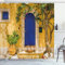ABAKUHAUS Gelb und Blau Duschvorhang, Greek House, Stoffliches Gewebe Badezimmerdekorationsset mit Haken, 175 x 240 cm, Blau Senf