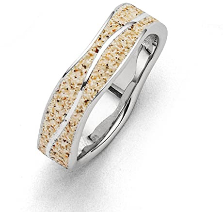 DUR Ring Welle aus 925 Sterling Silber mit Sand veredelt, Größe: 56, Beige, R5108.56