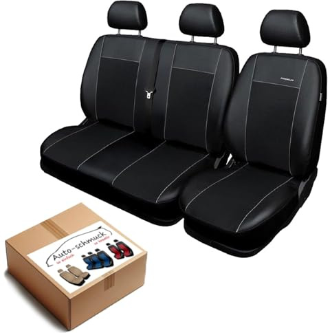 Auto-schmuck Sitzbezüge nach Maß kompatibel mit Crafter Autoplanen perfekte Passform Schonbezüge Sitzschoner Velour + Strickpolster (Premium Crafter Bus schwarz)