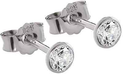 NKlaus PAAR Ohrstecker Kelch 925 Sterlingsilber runde Ohrringe Silber anlaufgeschützt Kristall Zirkonia weiß
