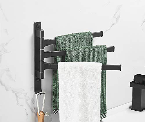 Axpdefi Handtuchhalter Rack Mattschwarz, an der Wand befestigten Tuch-Stab-Schwenker mit 2-4-Arm für Badezimmer Küche Lagerung (3 Arm)