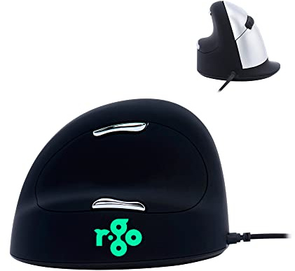 R-Go HE Break Maus, Ergonomische maus mit Anti-RSI-Software, Für linkshänder/Große hand, Vorbeugung Tennisarm, Vertikale ergo maus mit USB Kabel, 500/1500/2000/3500 DPI, 5 Tasten, Für Windows/MacOS