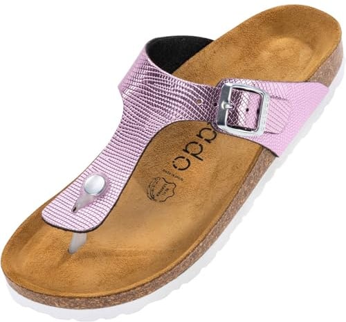 Palado Damen Zehentrenner Kos Titano – gefertigt in Spanien – modernes Schuppen-Design – glänzende Metallic-Optik – bequemer Komfort Pink UK8 - EU41