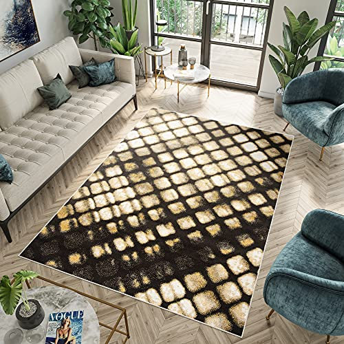 TAPISO Fiesta Teppich Kurzflor Dunkelgrau Schwarz Creme Gelb Orange Modern 3D Effekt Design Meliert Schlafzimmer Jugendzimmer Wohnzimmer 160 x 230 cm