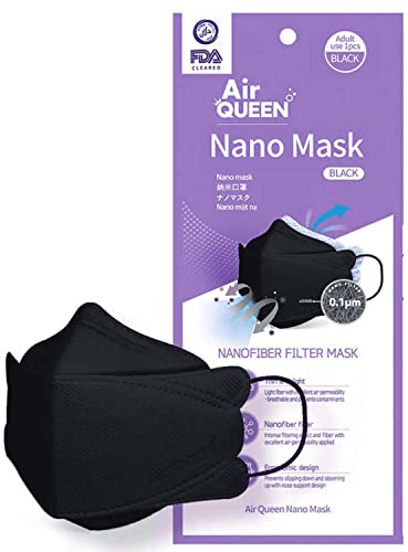 AIRQUEEN 3-lagige Nano-Filter-Gesichtsmaske für Erwachsene, Schwarz, 20 Stück, leichte und atmungsaktive Gesichtsmaske, wiederverwendbare Gesichtsmaske